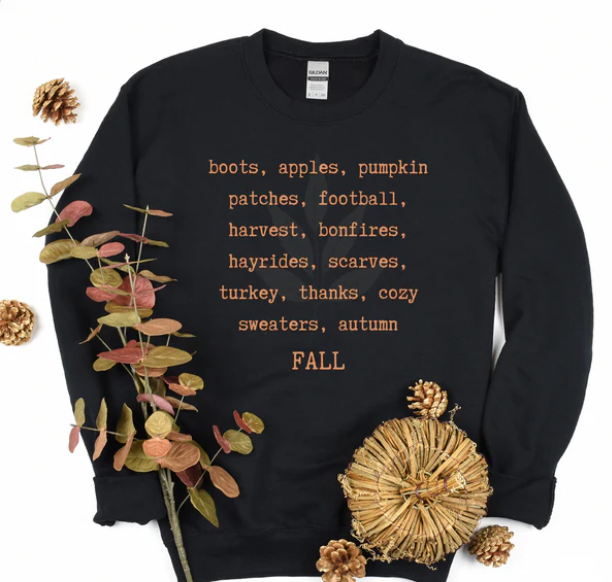 Fall Words - Orange - Short Sleeve, Long Sleeve, Crew or Hoodie