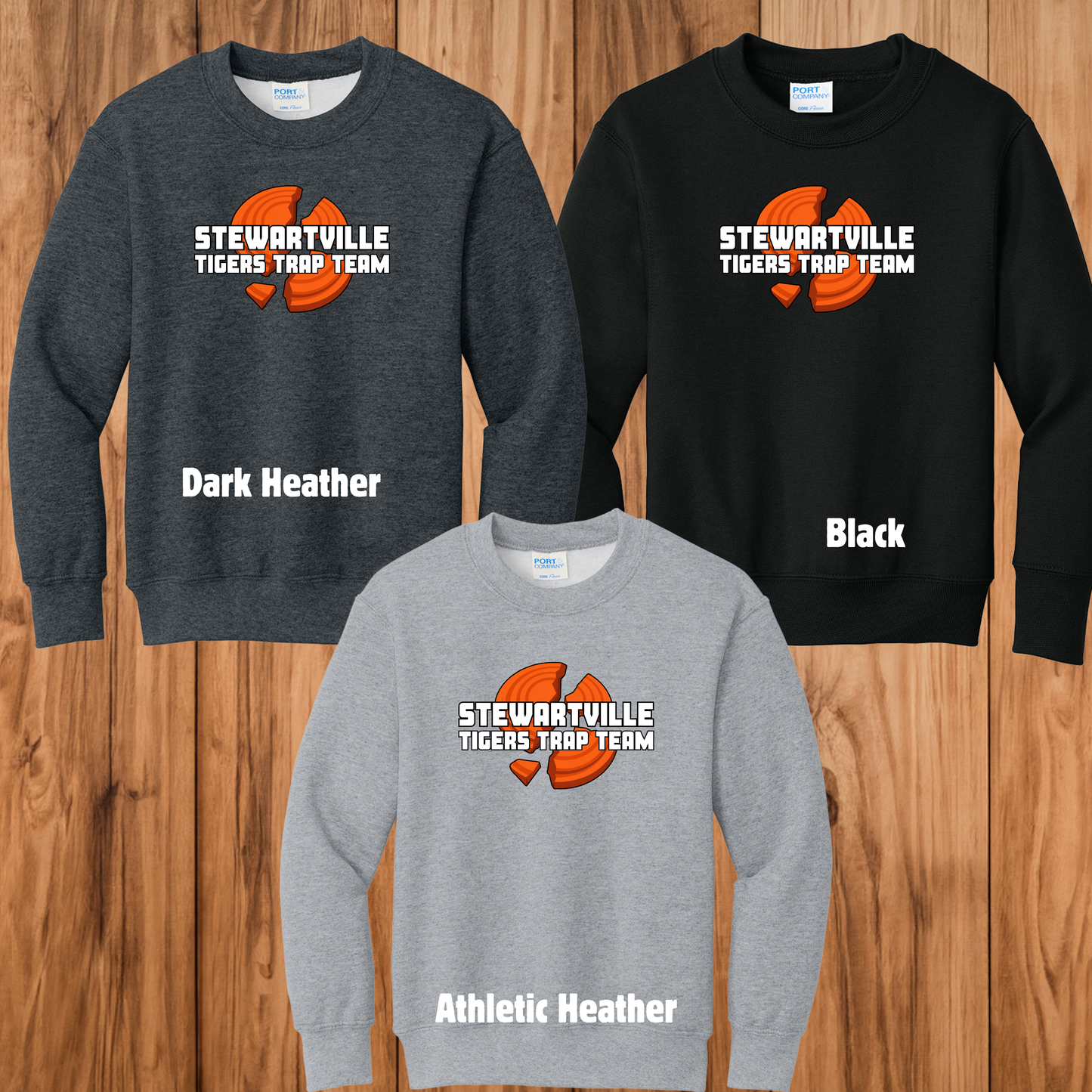 Stewartville Tigers Trap Team - YOUTH crewneck sweatshirt - multiple designs