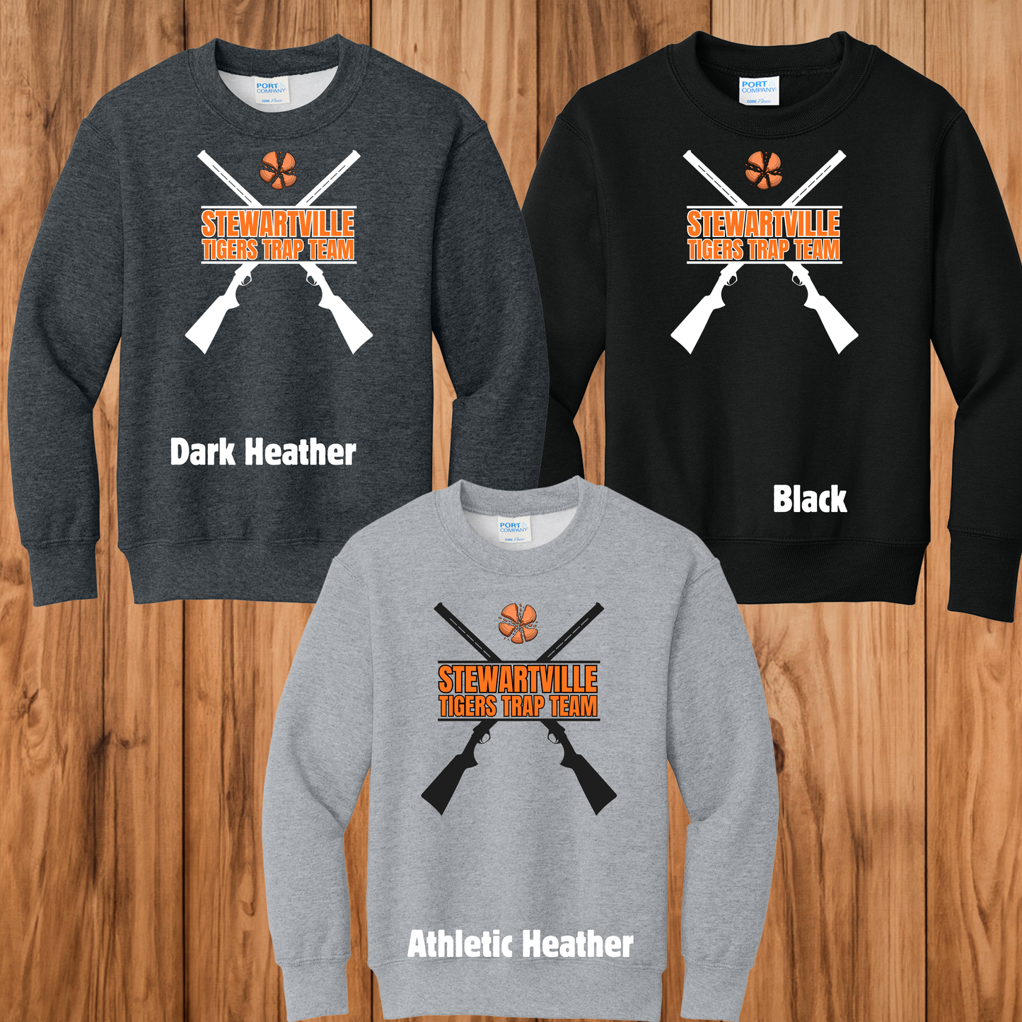 Stewartville Tigers Trap Team - YOUTH crewneck sweatshirt - multiple designs