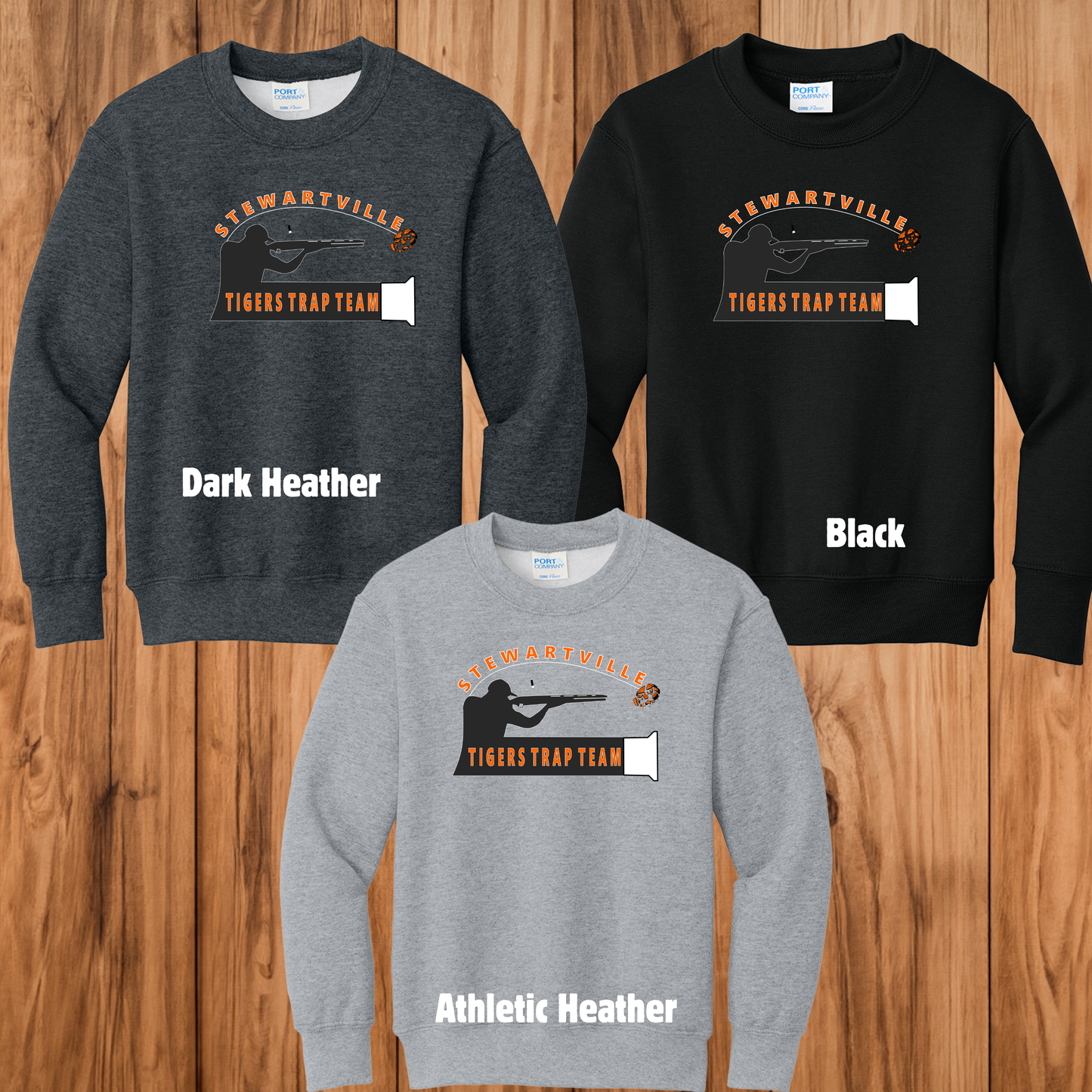Stewartville Tigers Trap Team - YOUTH crewneck sweatshirt - multiple designs