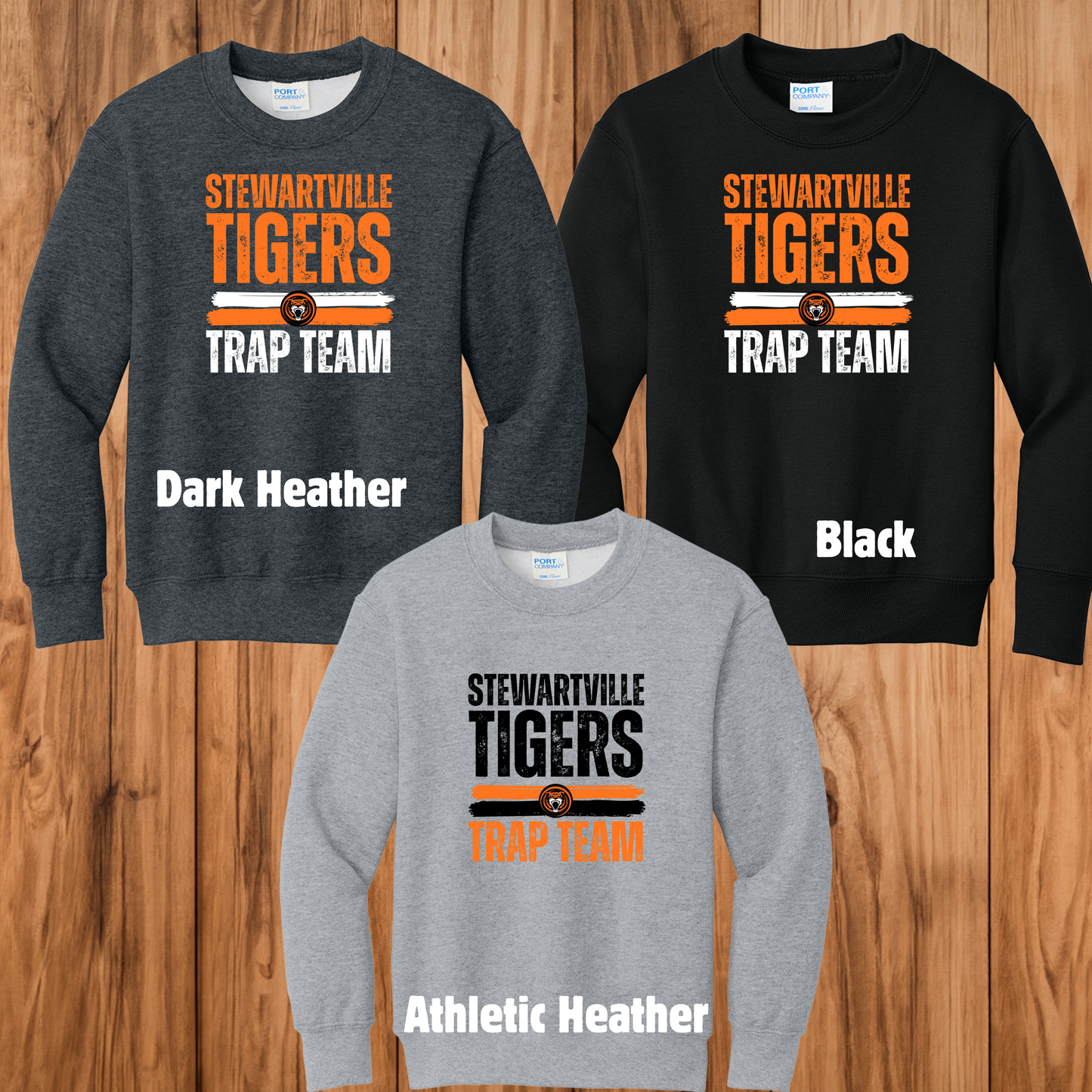 Stewartville Tigers Trap Team - YOUTH crewneck sweatshirt - multiple designs
