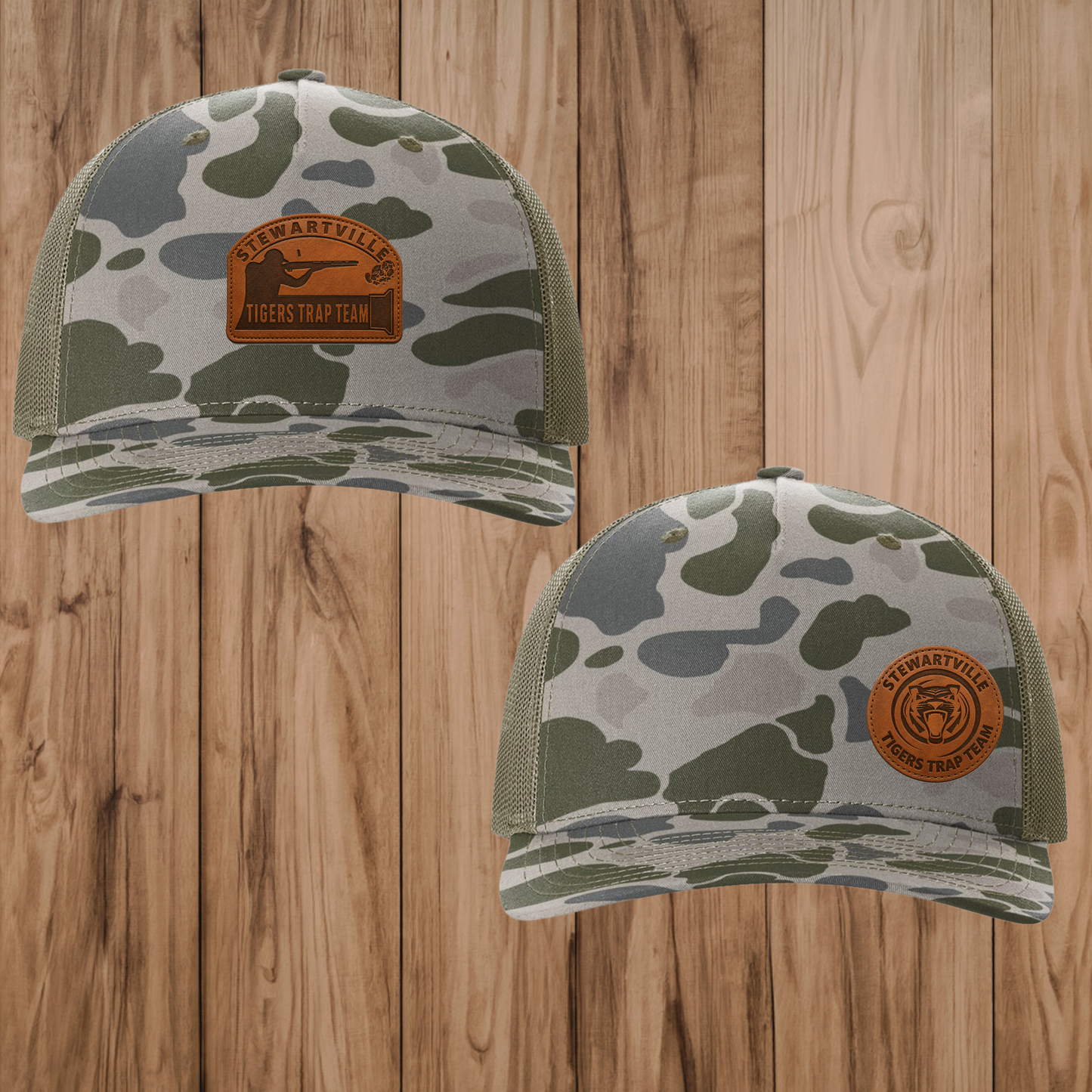 Stewartville Tigers Trap Team - Five-Panel Camo Snapback Trucker Hat - multiple designs