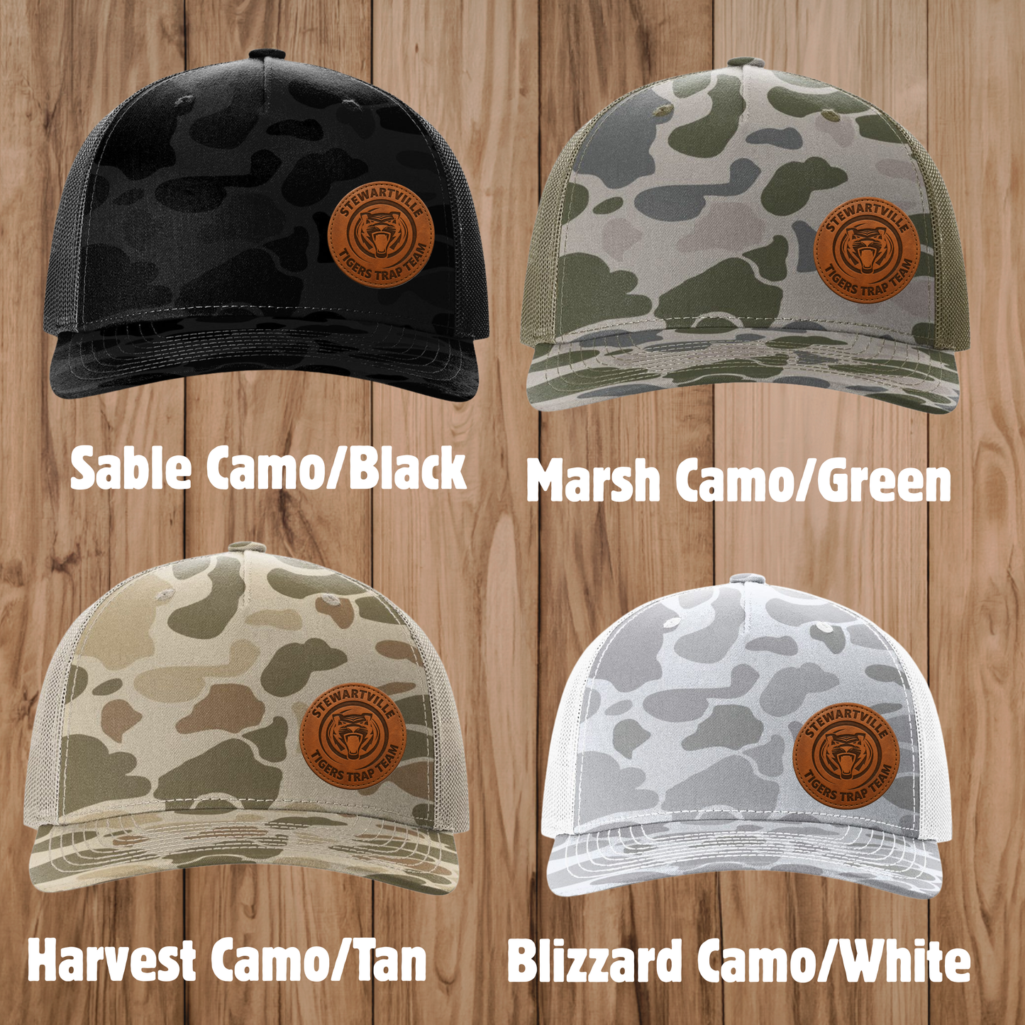 Stewartville Tigers Trap Team - Five-Panel Camo Snapback Trucker Hat - multiple designs