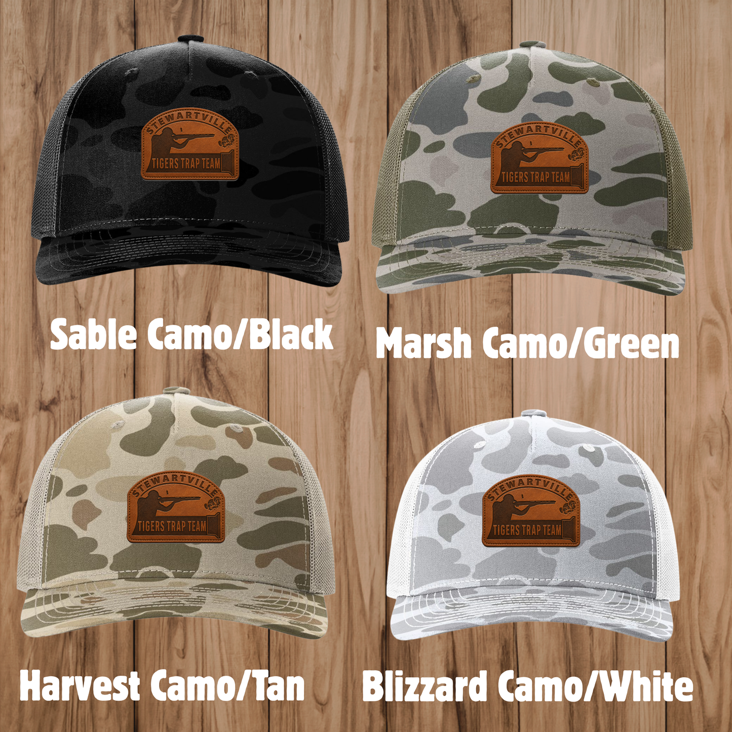 Stewartville Tigers Trap Team - Five-Panel Camo Snapback Trucker Hat - multiple designs