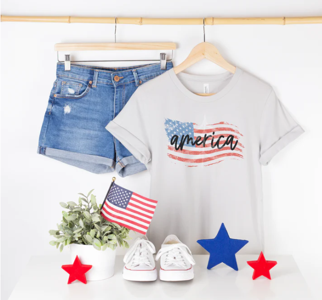 America with Distressed Flag - Tank, Short Sleeve, Long Sleeve, Crew or Hoodie