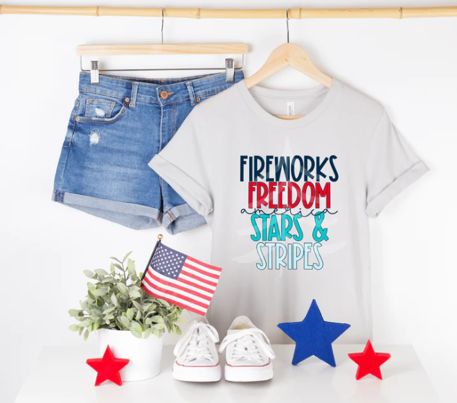 Freedom Fireworks Stars and Stripes - Tank, Short Sleeve, Long Sleeve, Crew or Hoodie