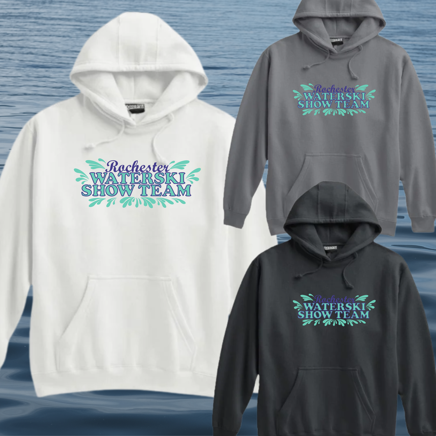 Skidox Rochester Water Ski Team - Splash Design - PREMIUM Hooded Sweatshirt - Adult and Youth