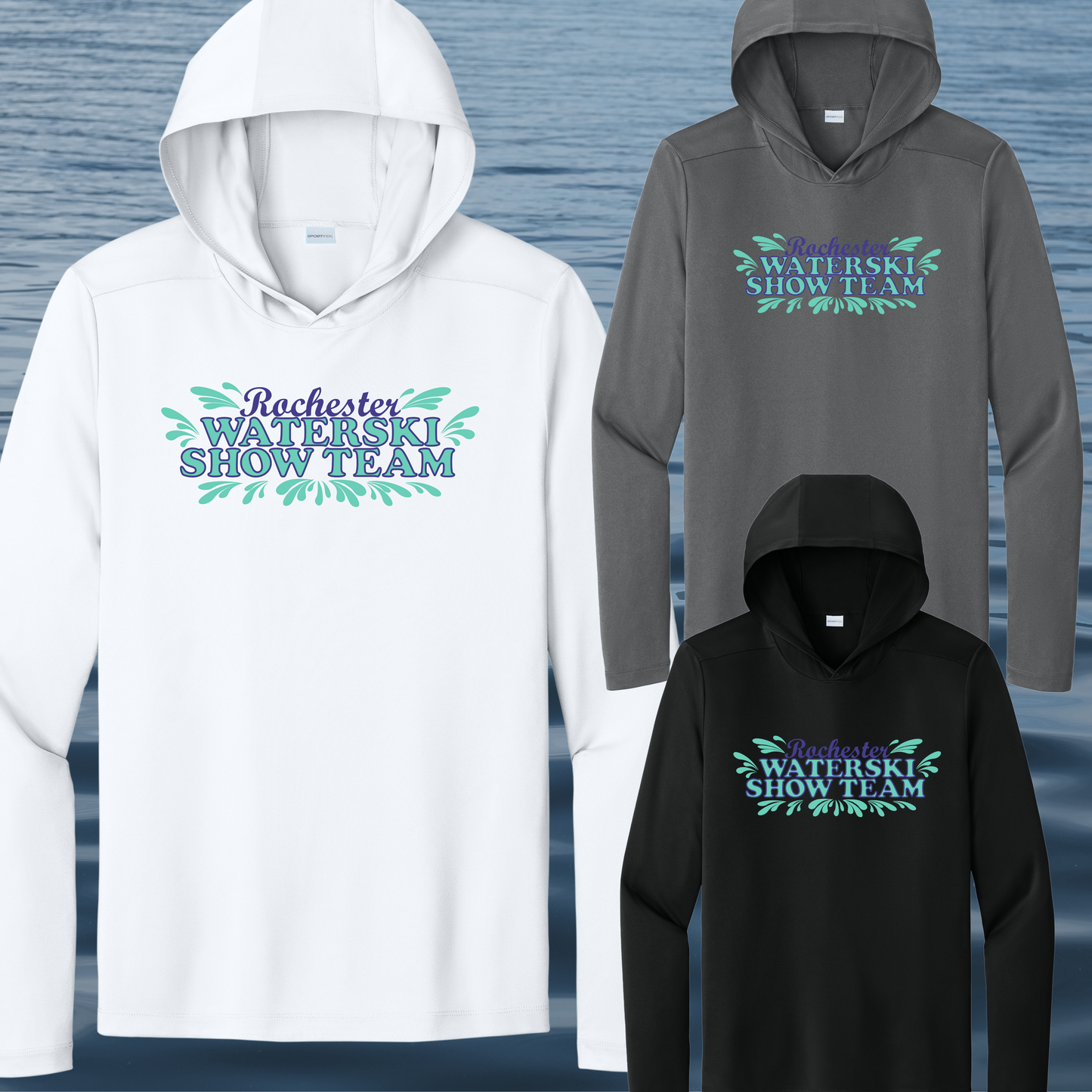 Skidox Rochester Water Ski Team - Splash Design - Long sleeve hooded sunshirt
